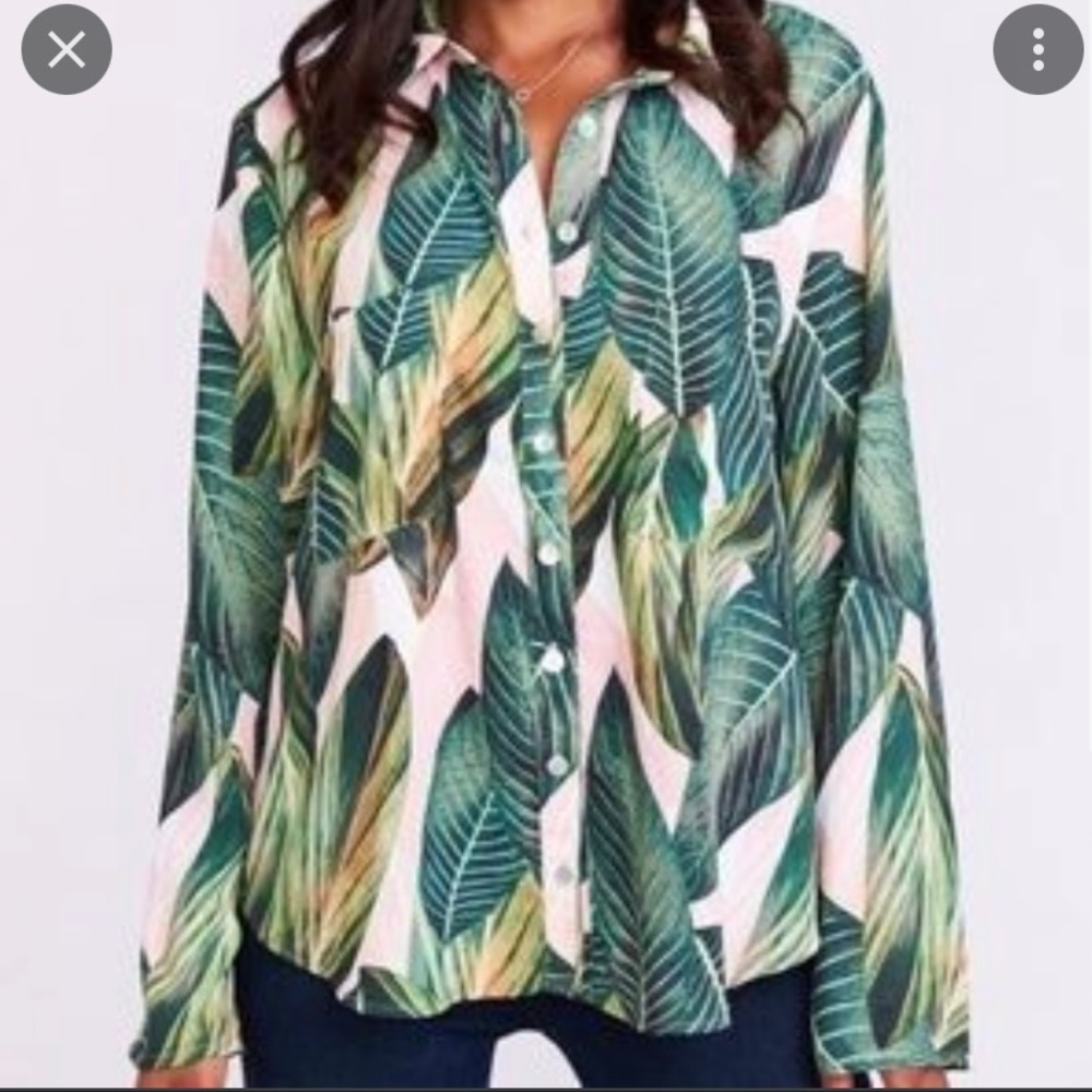 Show Me Your Mumu Tropical Leaf Button Up Blouse